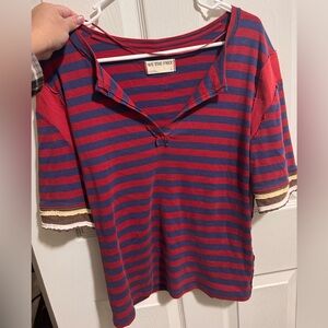 We The Free Burgundy and Navy Striped Tee